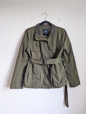 Gap Army Green Corduroy Accent Cargo Jacket With Waist Belt S Utility Fall